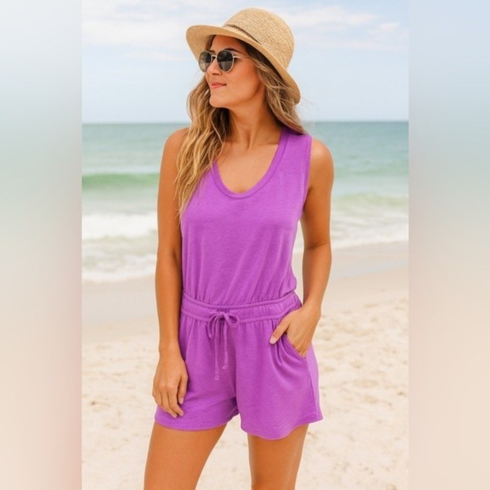 Lou & Grey‎ Purple Sleeveless Romper Drawstring Waist Casual Womens Size XS
